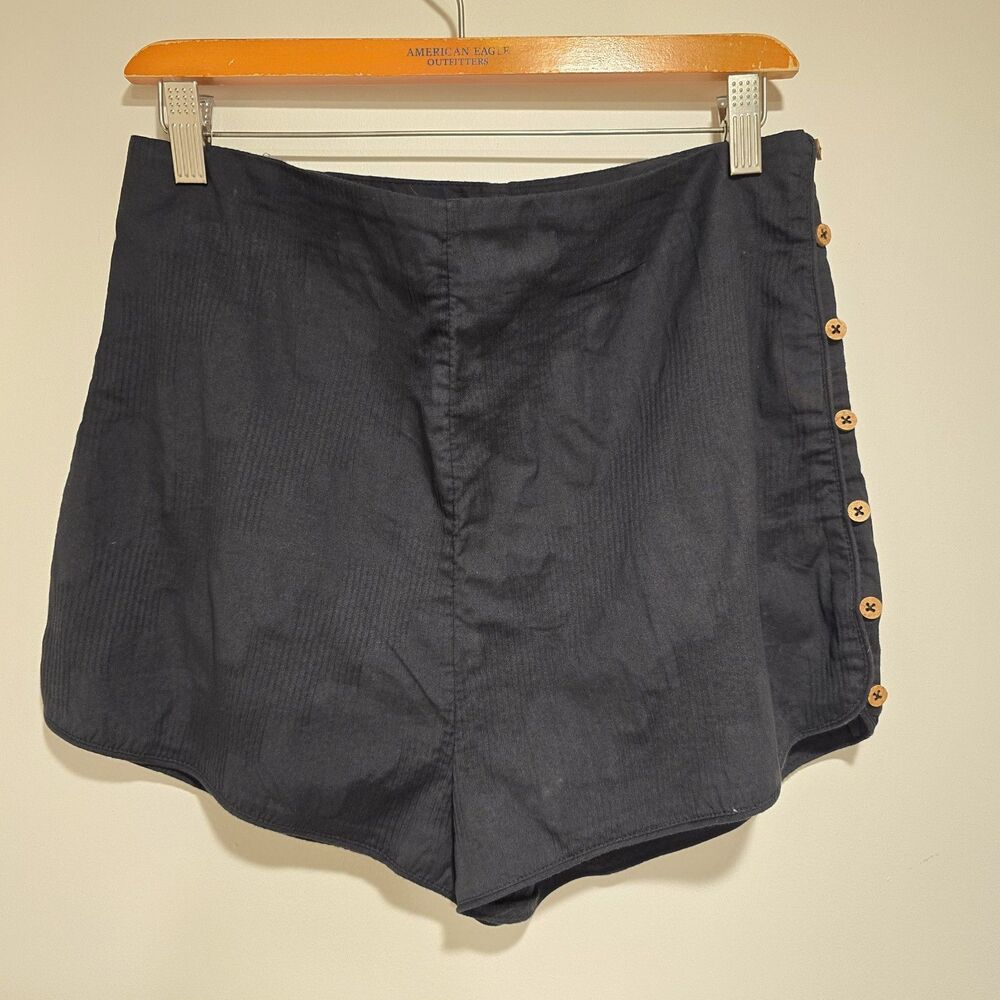Free People High-Waist Navy Button-Side Shorts